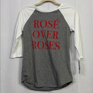 Modern Lux Rose Over Roses Raglan Gray and Red Graphic 3/4 Sleeve T-Shirt